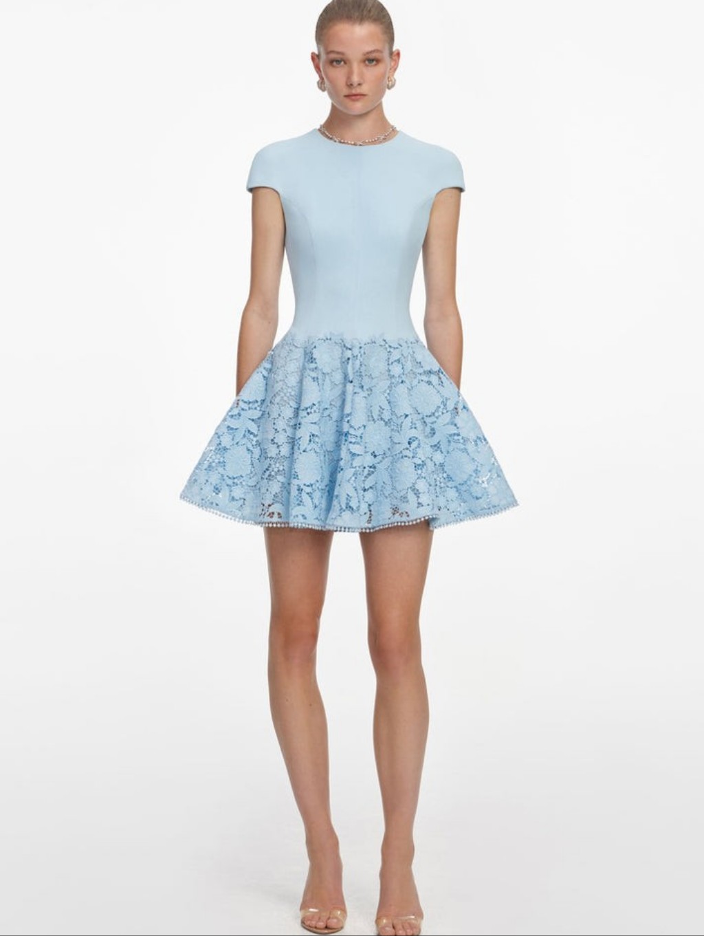 Self-Portrait Blue Crepe Lace Mini Dress
